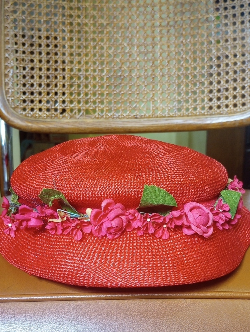 Classic Traditional Vintage Colorful Red Floral Hat, Pillbox?